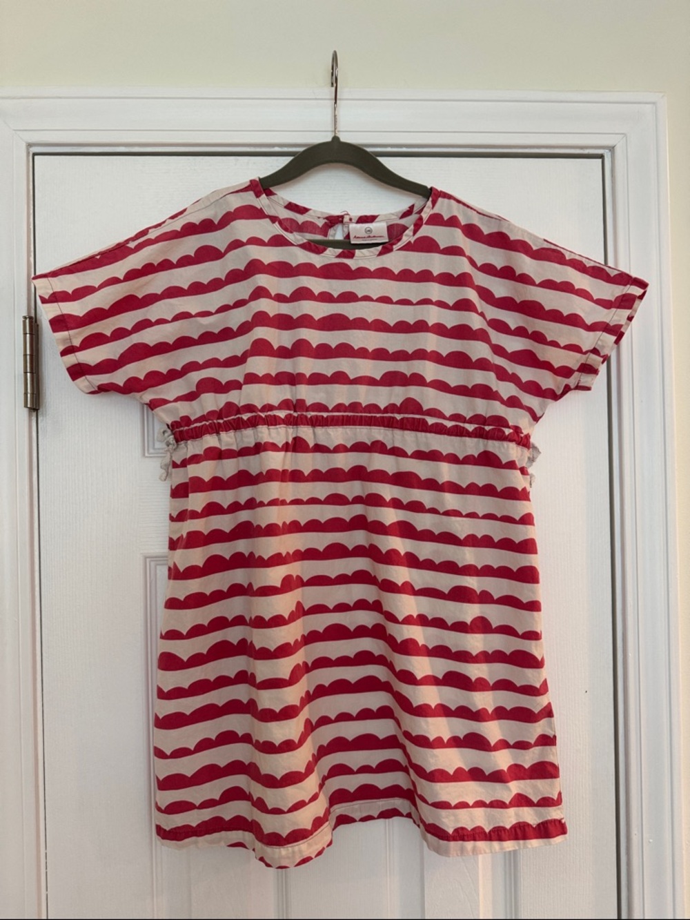 Hanna Andersson Girls Pink and White Scallop-Print coverup/dress